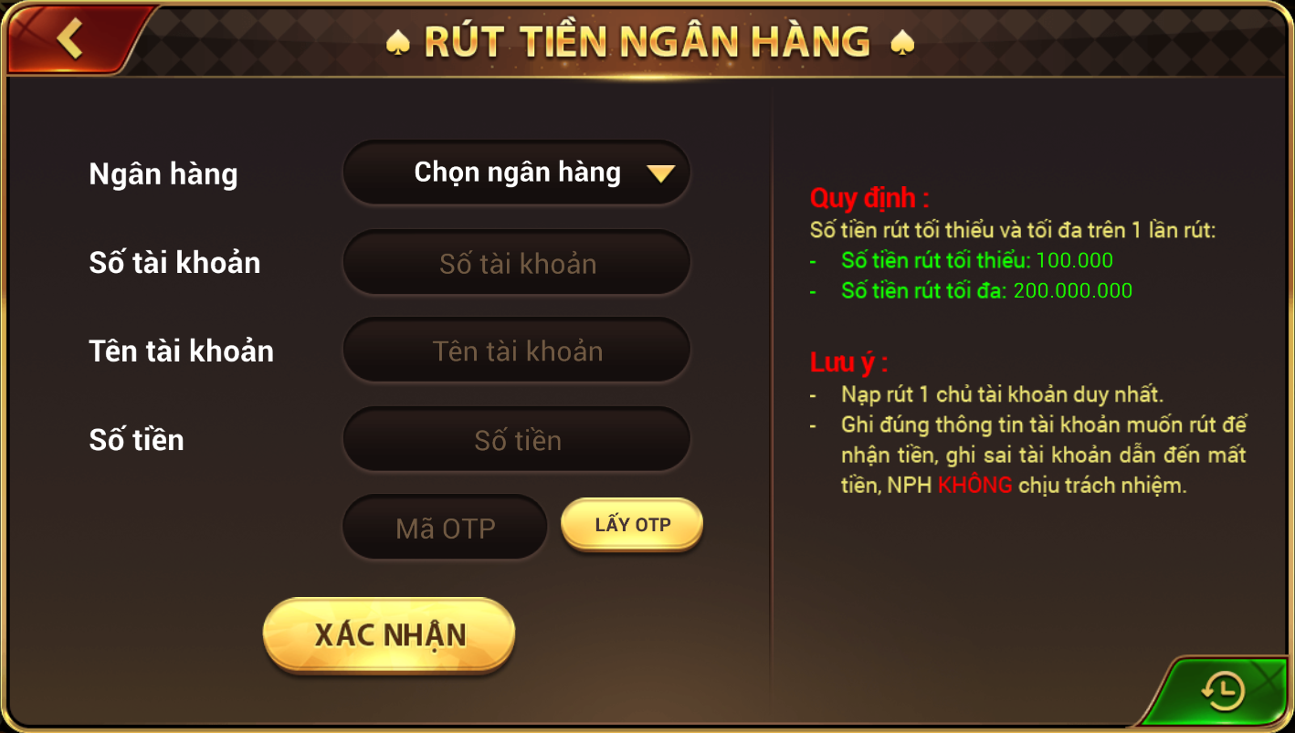 Nạp rút tiền game bài